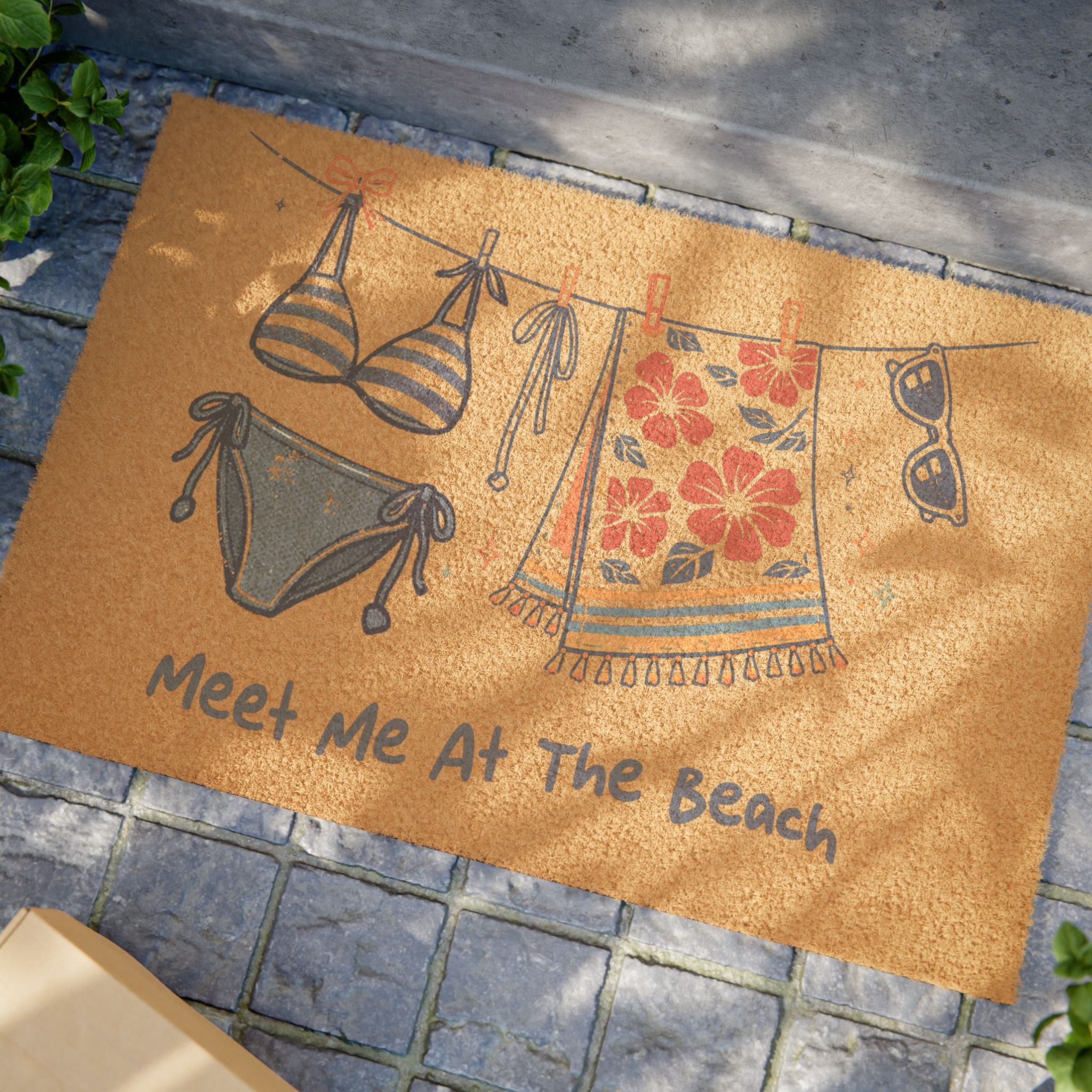 Beach Vibes Doormat – 'Meet Me at the Beach' Coir Welcome Mat
